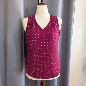 Banana Republic maroon polka dot v-neck sleeveless blouse size Small